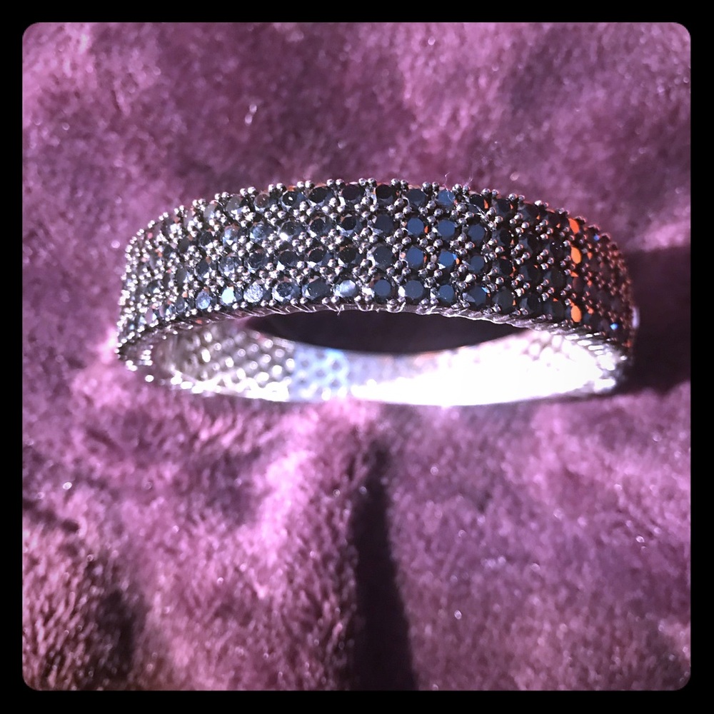 Black spinel cuff set in sterling silver
